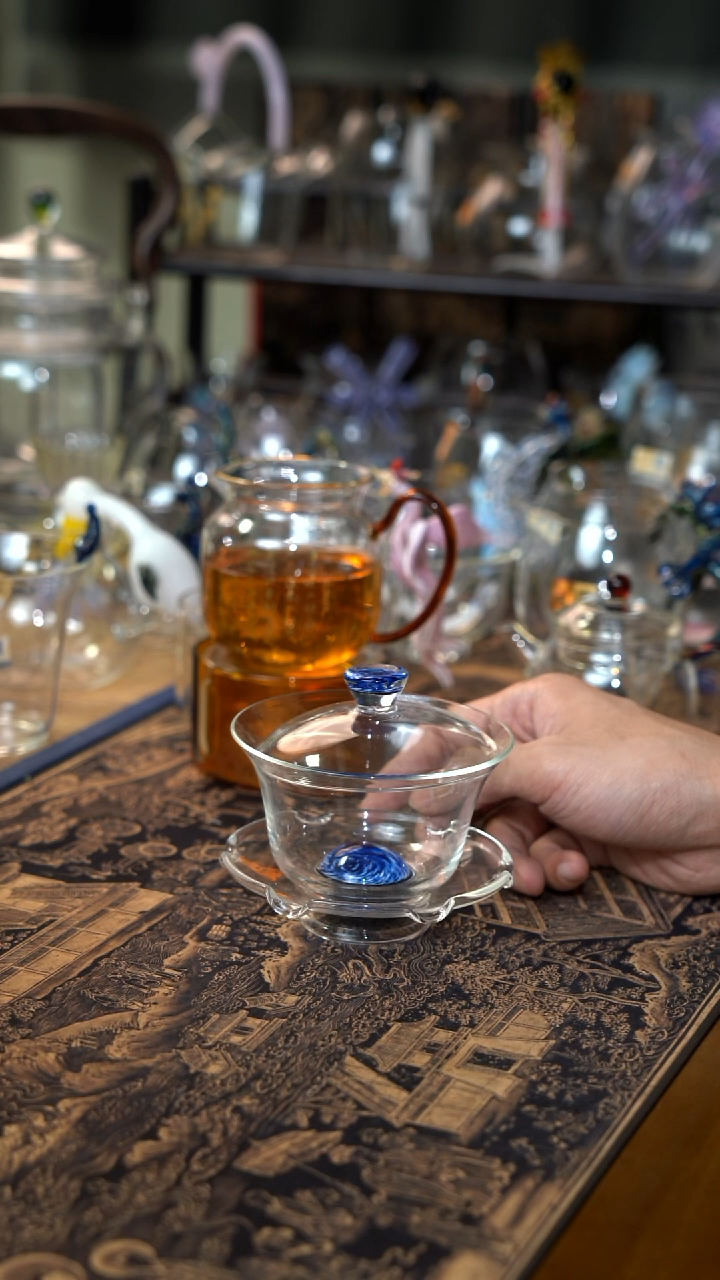 熟****人繁花凤羽蓝凤尾三件套（公杯+主人杯+盖碗）