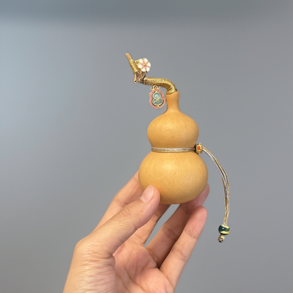 天然小葫芦手把件带龙头可盘玩文玩葫芦
