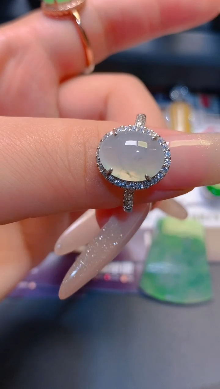 翡翠银S925镶嵌耳饰天然