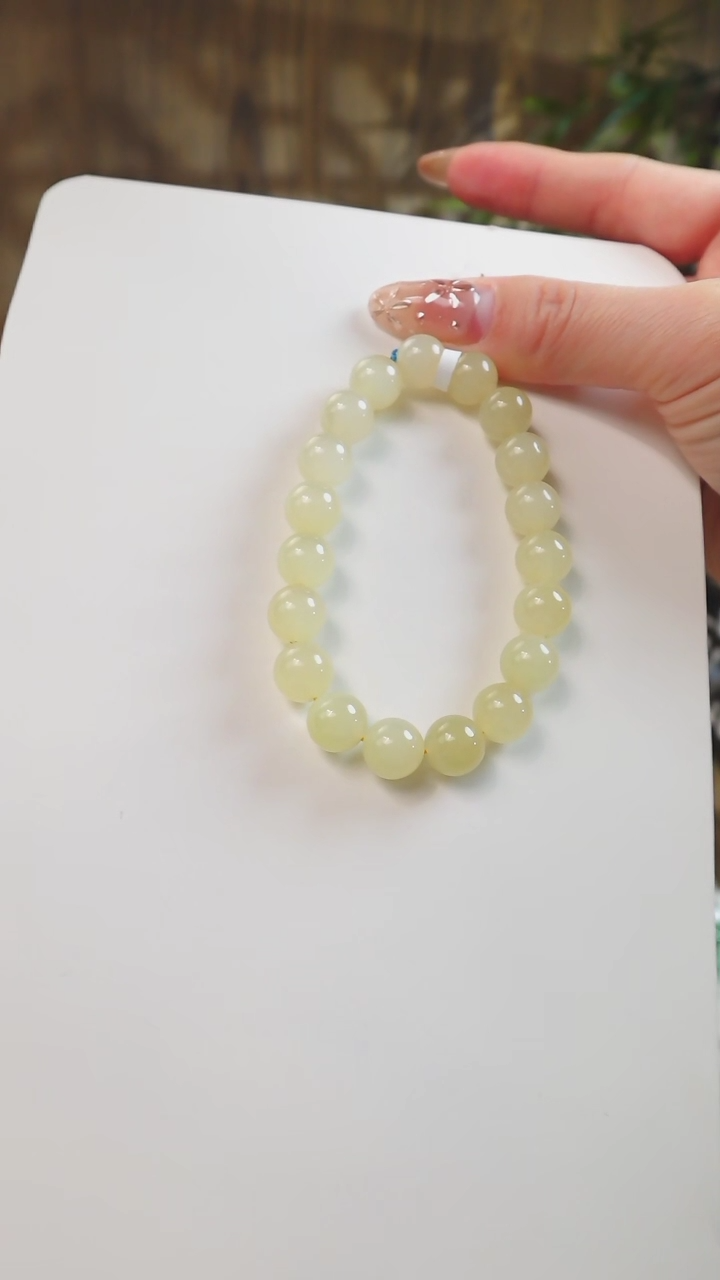 【闪购商品】和田玉手串未镶嵌青海起荧光蜂蜜水色卡10mm