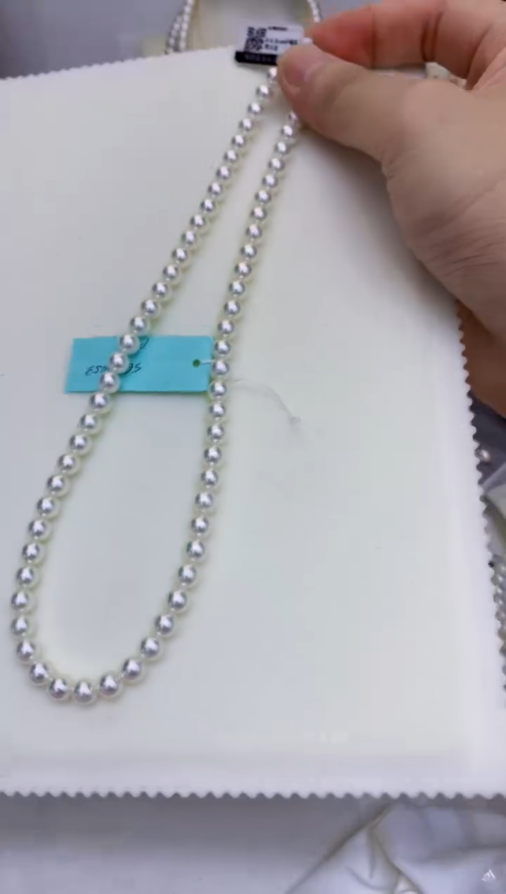 银S925镶嵌海水珍珠饰品6-6.5roseP满珠链带大证