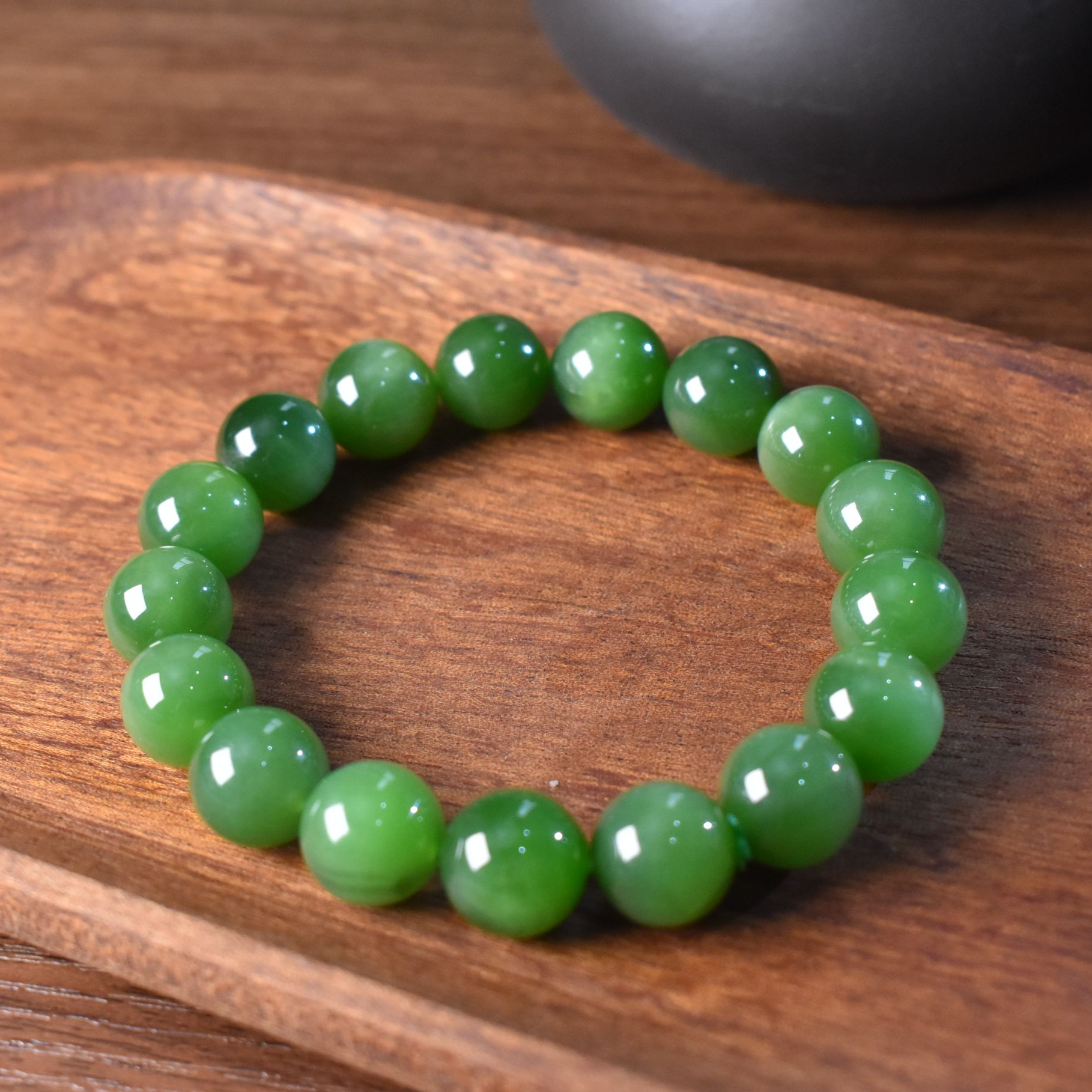 【睿泽鉴宝】和田玉碧玉圆珠手串 11mm+ V0757