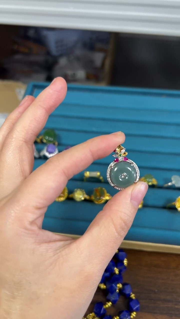 颈饰未镶嵌翡翠天然蓝水翡翠平安扣款吊坠[620]