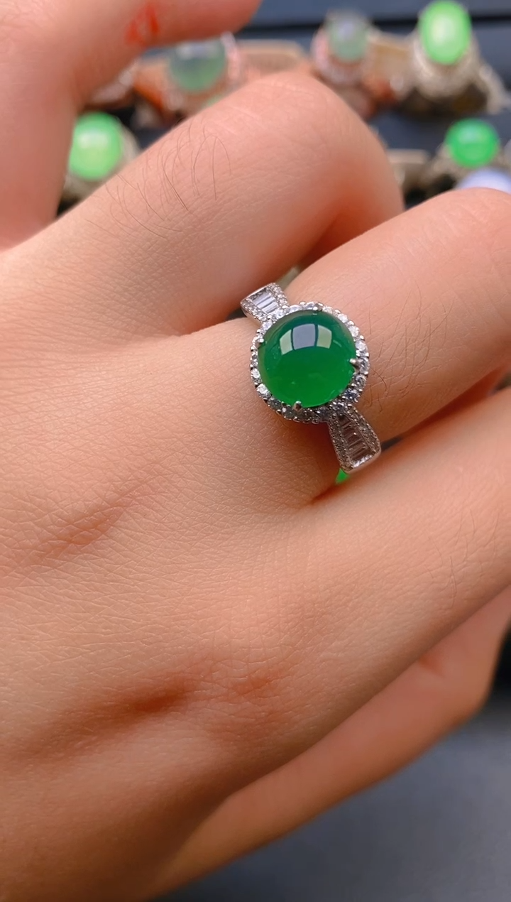 【闪购商品】翡翠戒指银S925镶嵌天然A货翡翠1