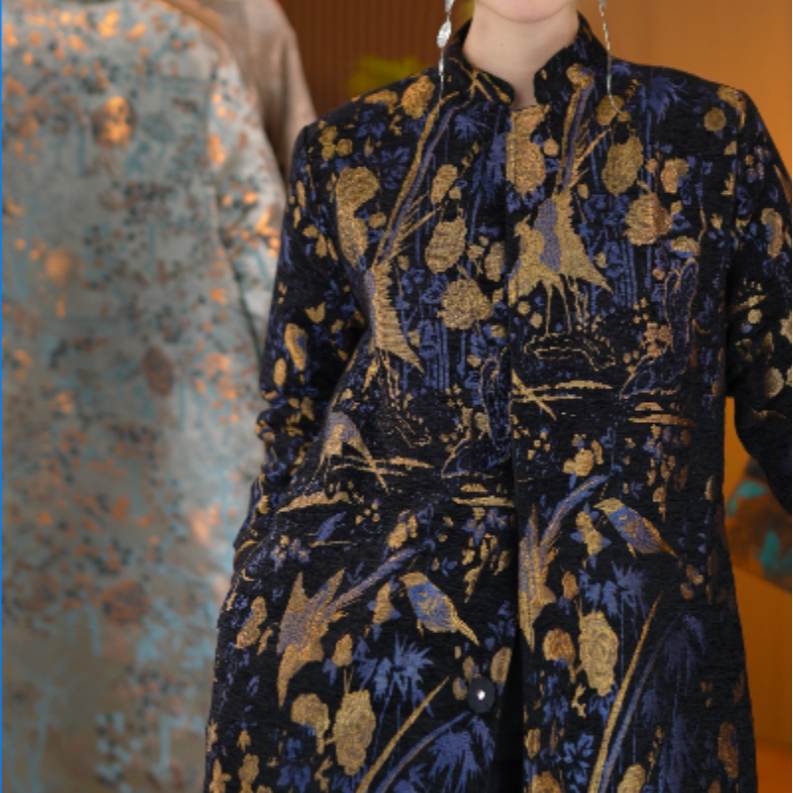 品优盛世繁华|新中式加棉加厚双面穿女装中长款大衣2025D8331桃子