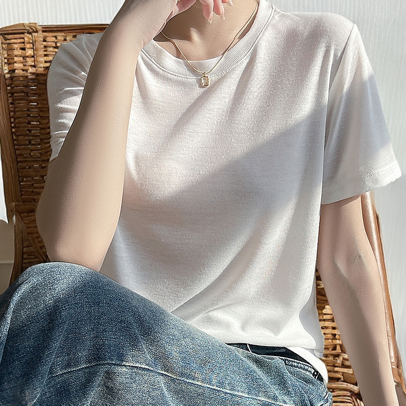 经典基础款圆领纯色百搭短袖T恤女美式修身显瘦半袖上衣低领打底