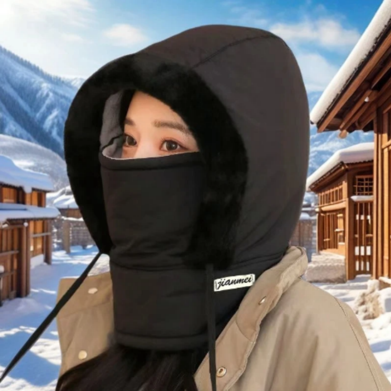 雷锋帽男女款冬季防风防寒面罩帽子一体加绒加厚骑电动车防风帽