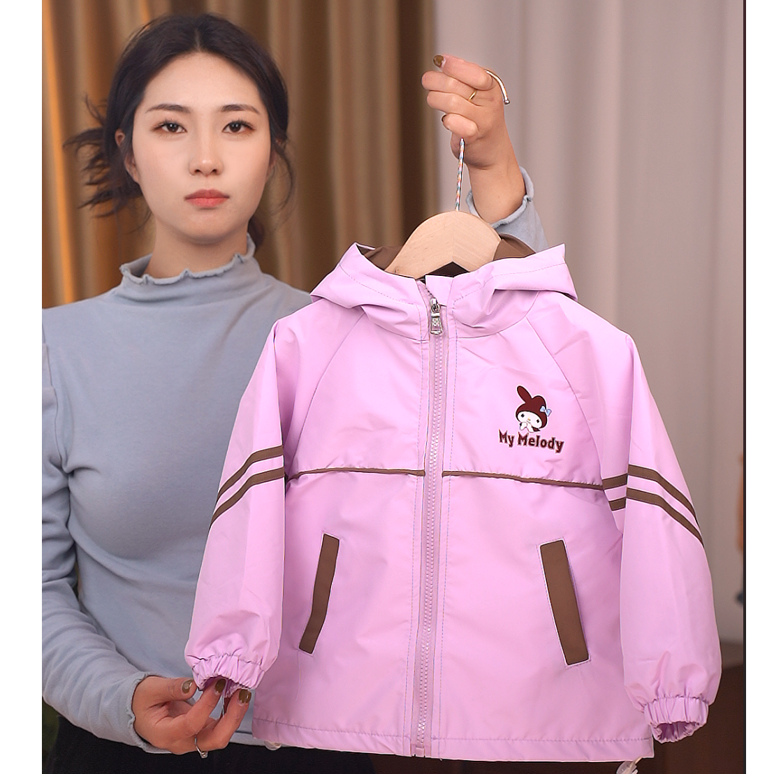 【李小姐专属】D231儿童卡通图案冲锋衣外套连帽防风女童休闲