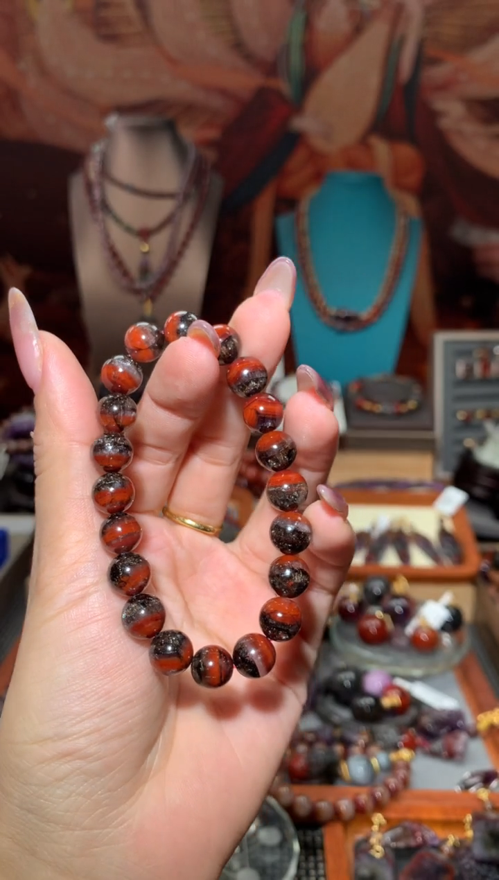 未镶嵌珠宝半成品水晶超七红极光手串9+mm