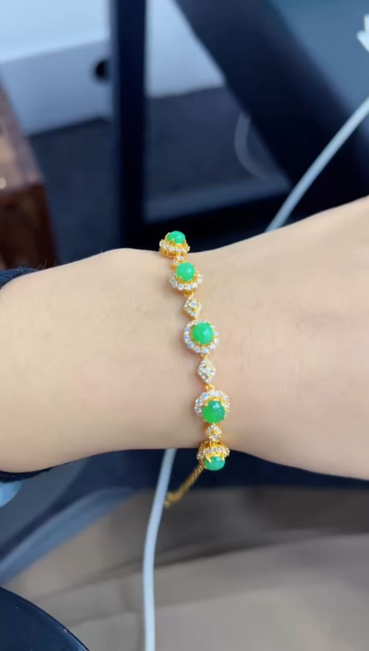 【闪购商品】翡翠手链银S925镶嵌Q缅料A货翡翠/支持复检/一件