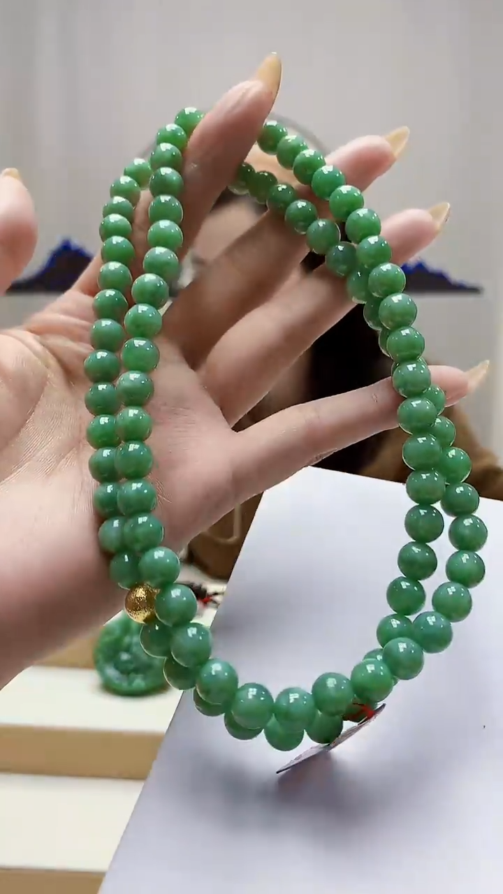 未镶嵌定制翡翠4852MM-毛货珠链54