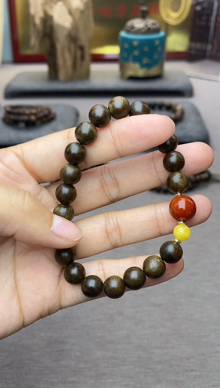 【闪购商品】沉香手串越南顺化玉化紫棋楠08 沉水单圈+配饰