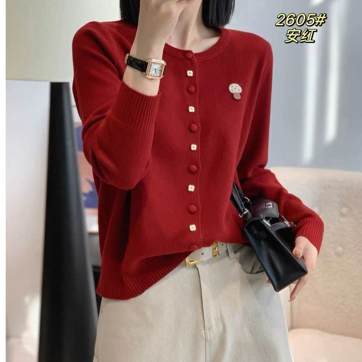 芭莎家时尚休闲小蘑菇园领针织衫