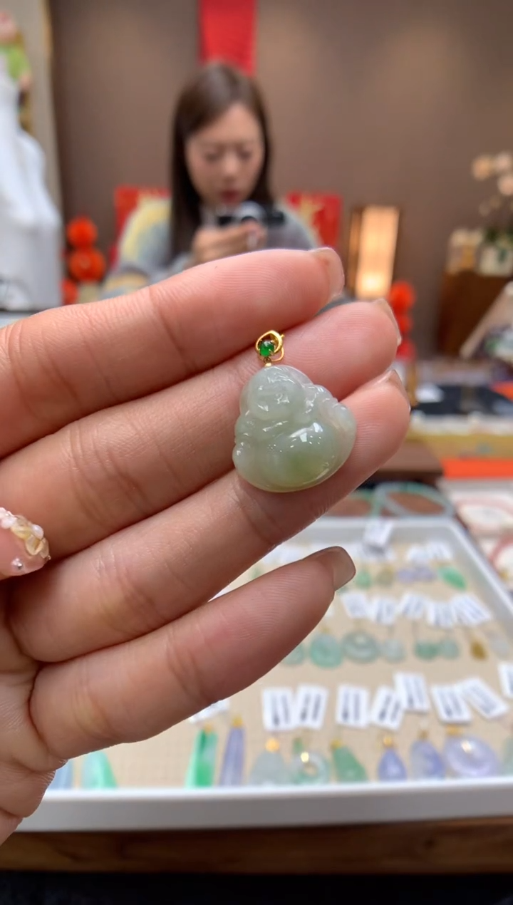 【闪购商品】翡翠颈饰18K金镶嵌佛公