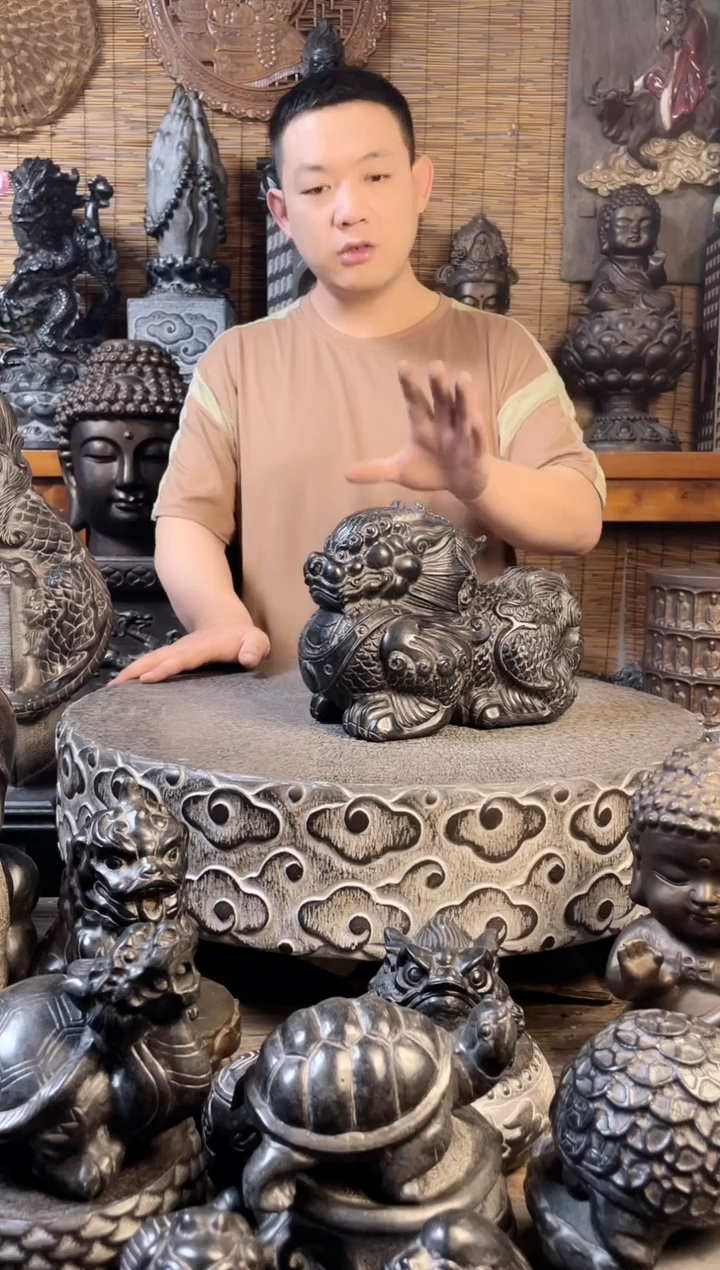 石材30卧麒麟天然青石雕刻