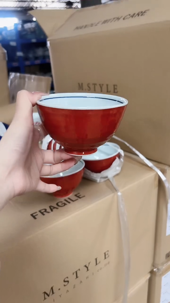 陶瓷有田烧鹿山窑斗笠碗11.5cm-红
