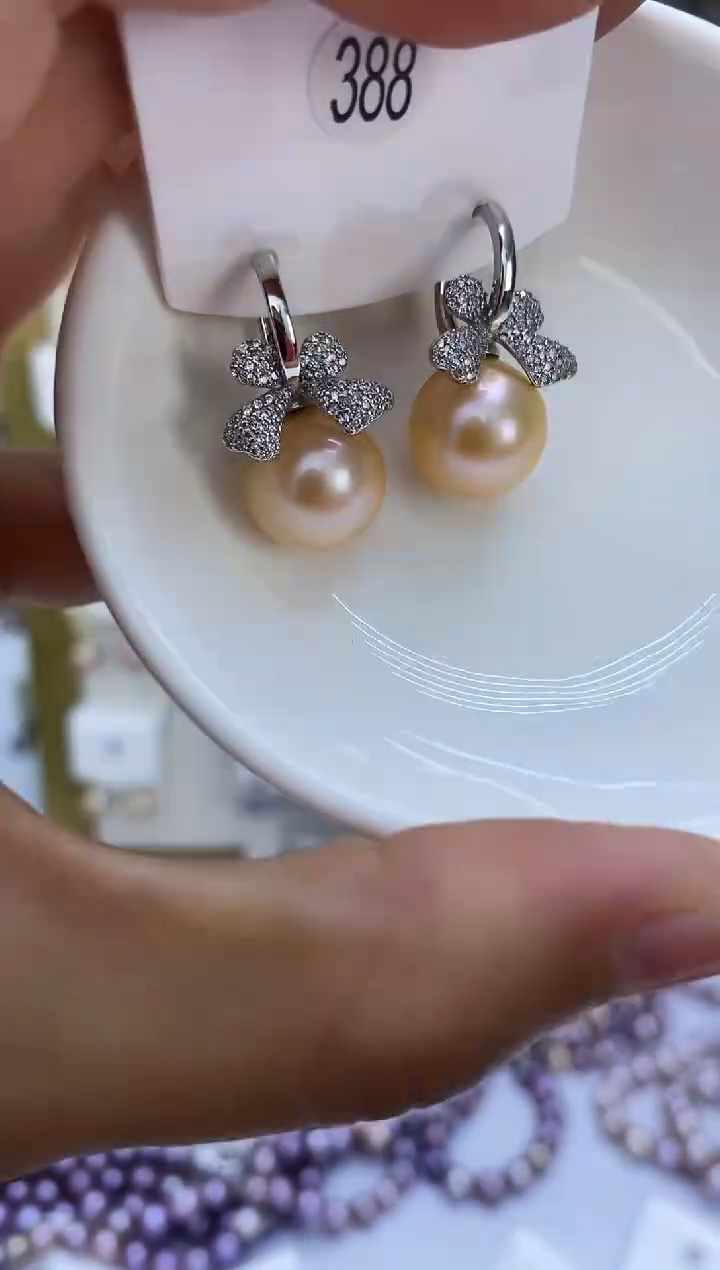银S925镶嵌耳饰淡水珍珠388