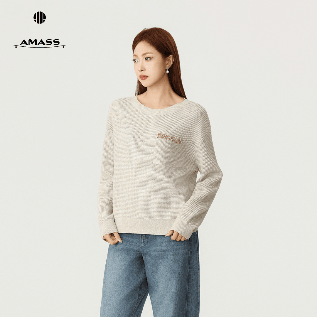 AMASS/阿玛施25年冬季新款松弛感亮片贵气百搭套头毛针织衫538112