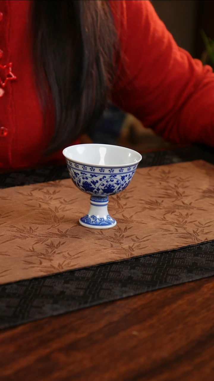 【闪购商品】杯子ys满工缠枝高足杯
