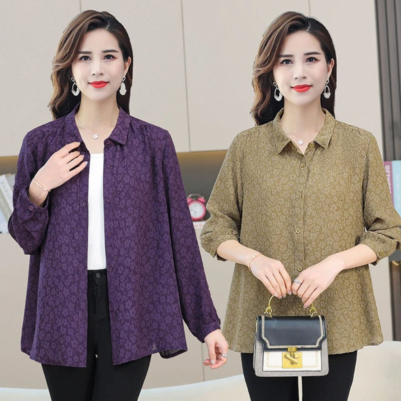 1139【葆颜】特大码洋气加大加肥妈妈装显瘦衬衫