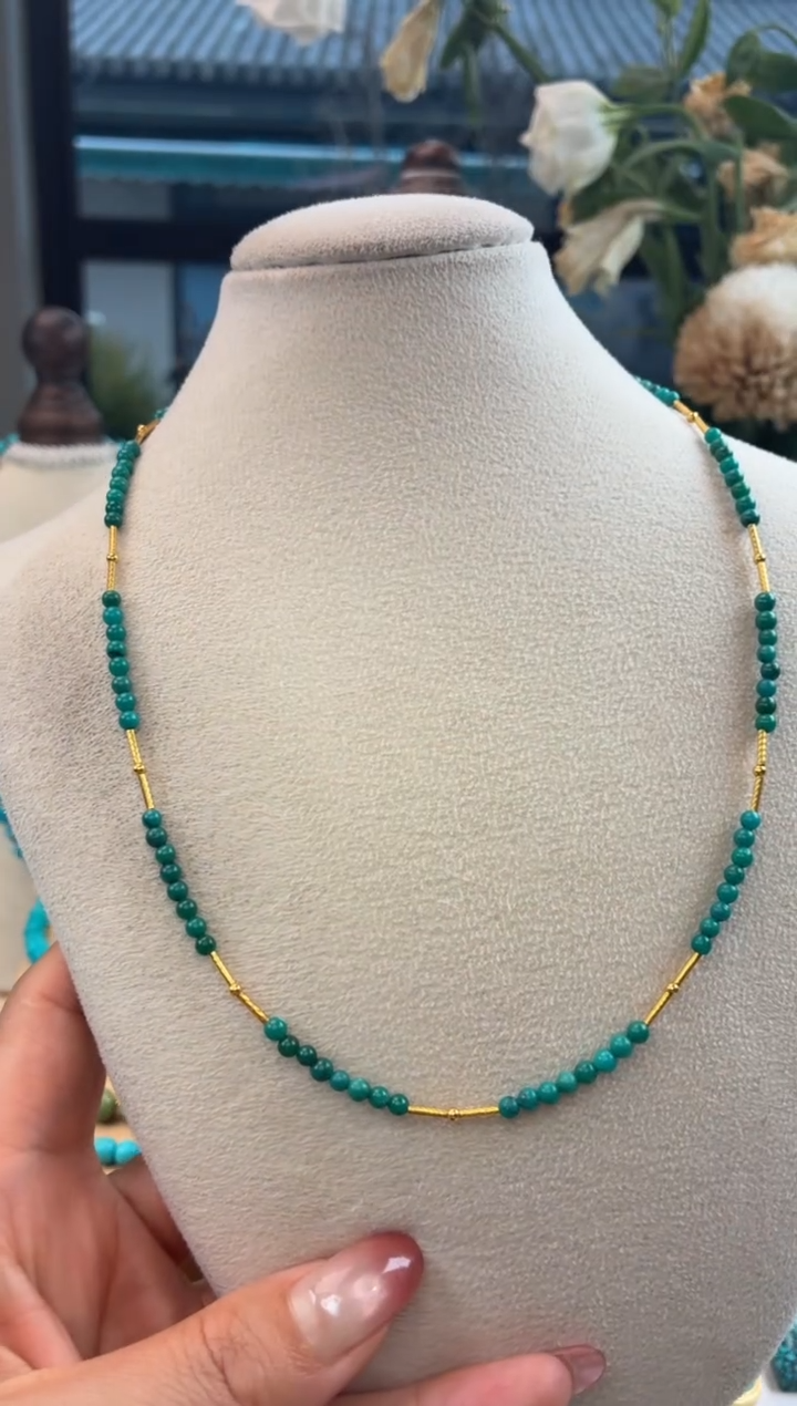 18K金镶嵌绿松石项链1