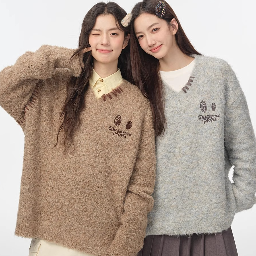 Dangerouspeople薛之谦dsp微宽松V领圈圈纱时尚休闲百搭潮针织衫