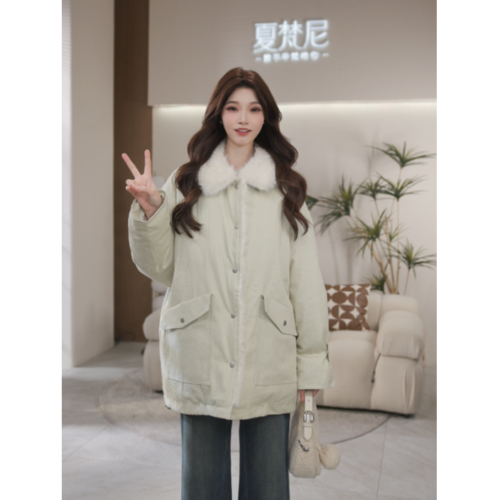 夏梵尼松仁冷序2025年冬季新款毛领拼接加厚保暖羽绒服外套