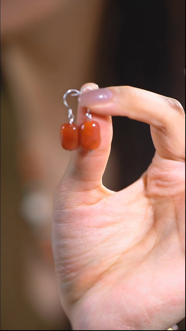 银S925镶嵌南红玛瑙耳饰随型南红耳饰