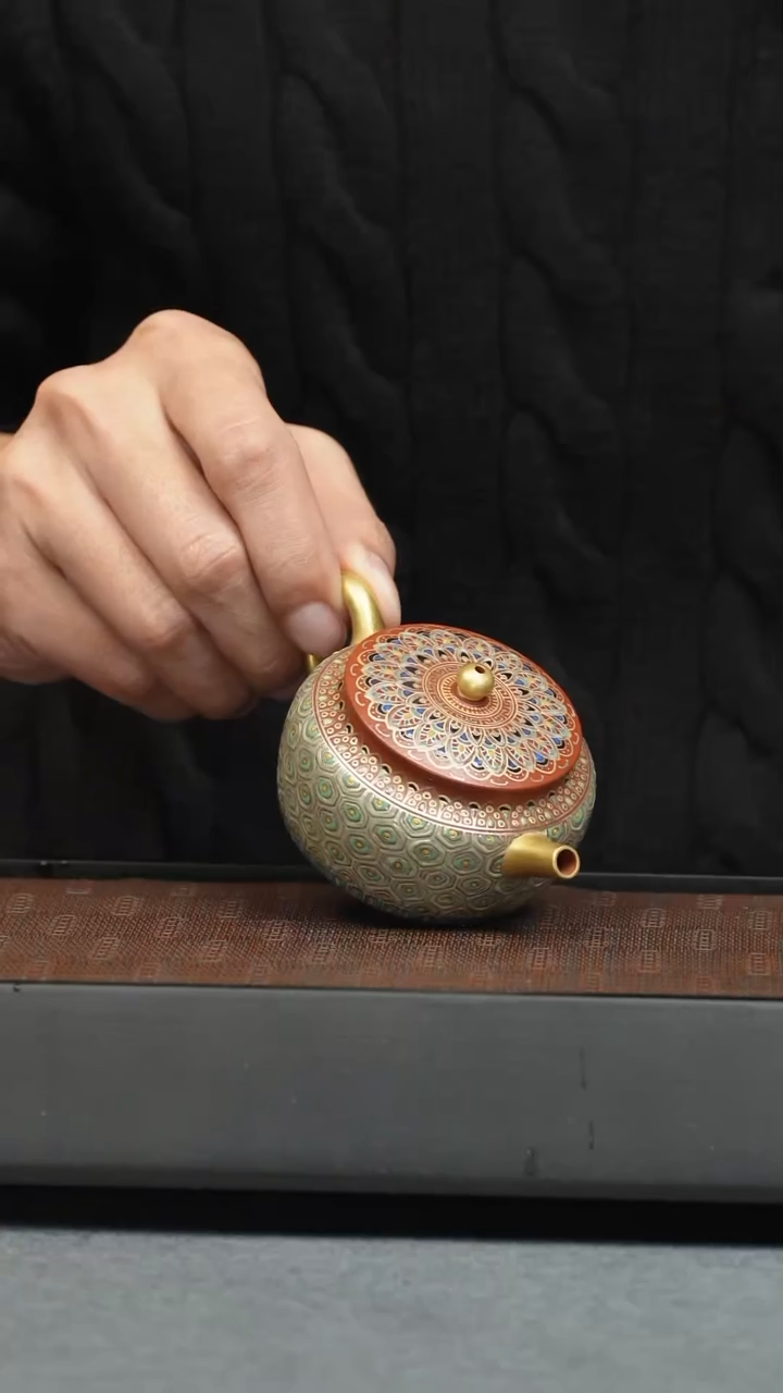 【闪购商品】紫砂茶壶五堂 宝相宋锦壶