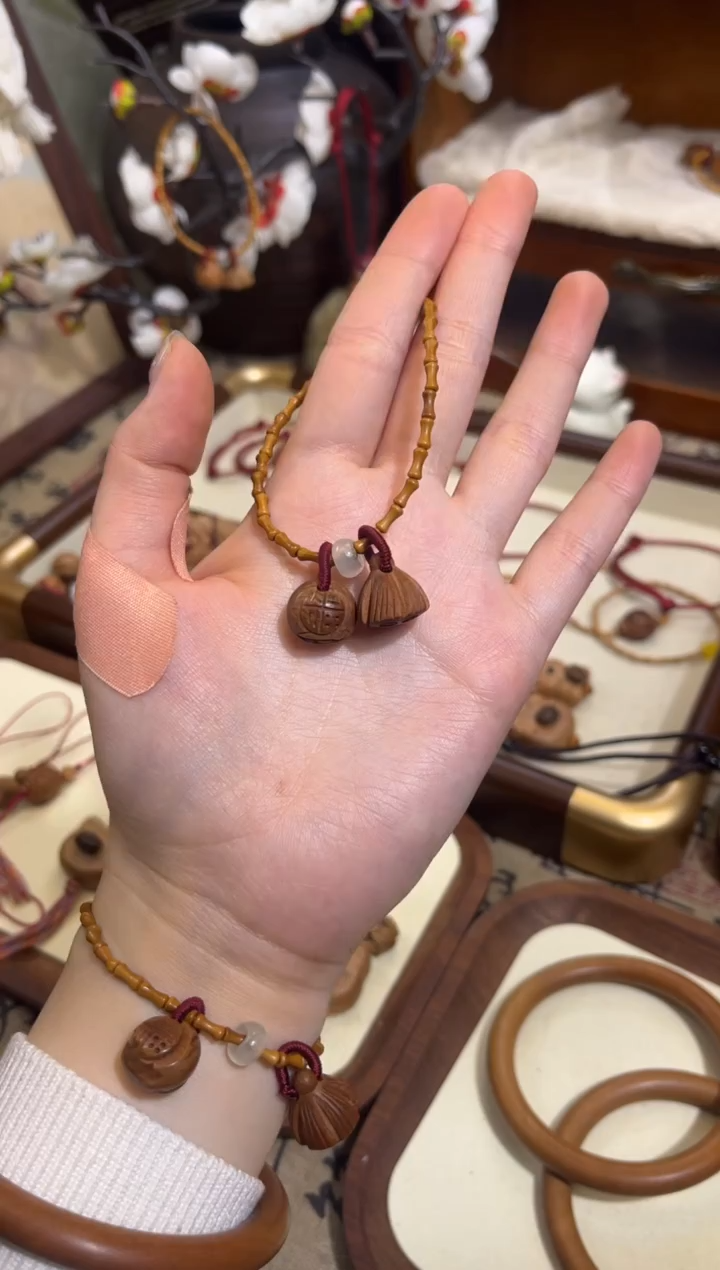 手串桃核【桃缘行】竹节「福气莲莲」桃木桃核辟、挡、驱、护 备注手围