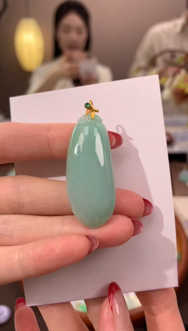 【闪购商品】翡翠颈饰18K金镶嵌天然缅甸a货翡翠