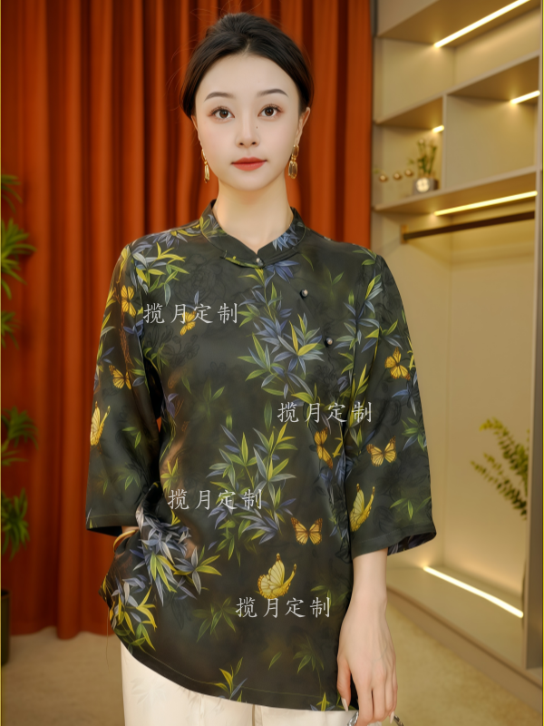 【璟沅】2026新款气质设计师重磅日常新中式春季女装上衣T恤奥黛