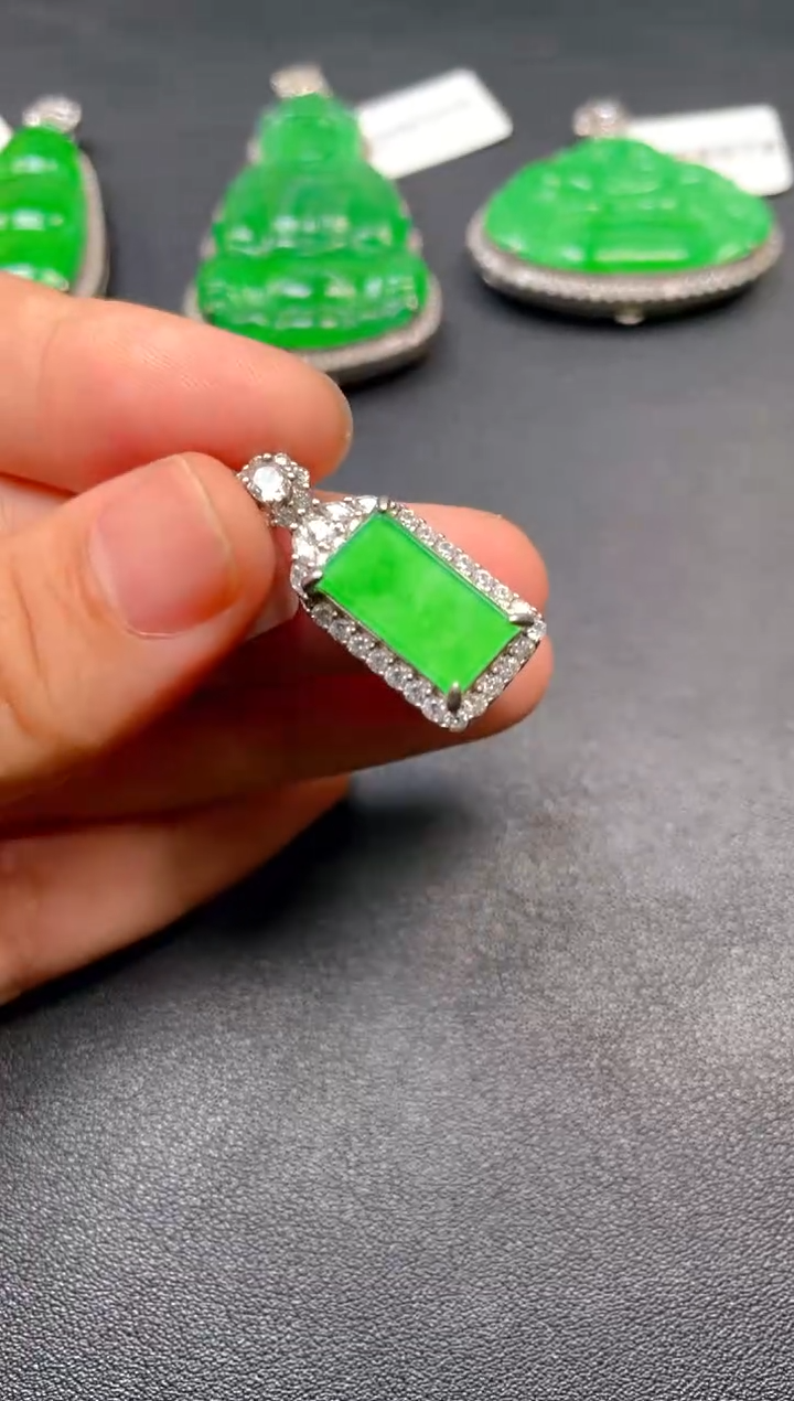 吊坠(不含链)银S925镶嵌翡翠吊坠