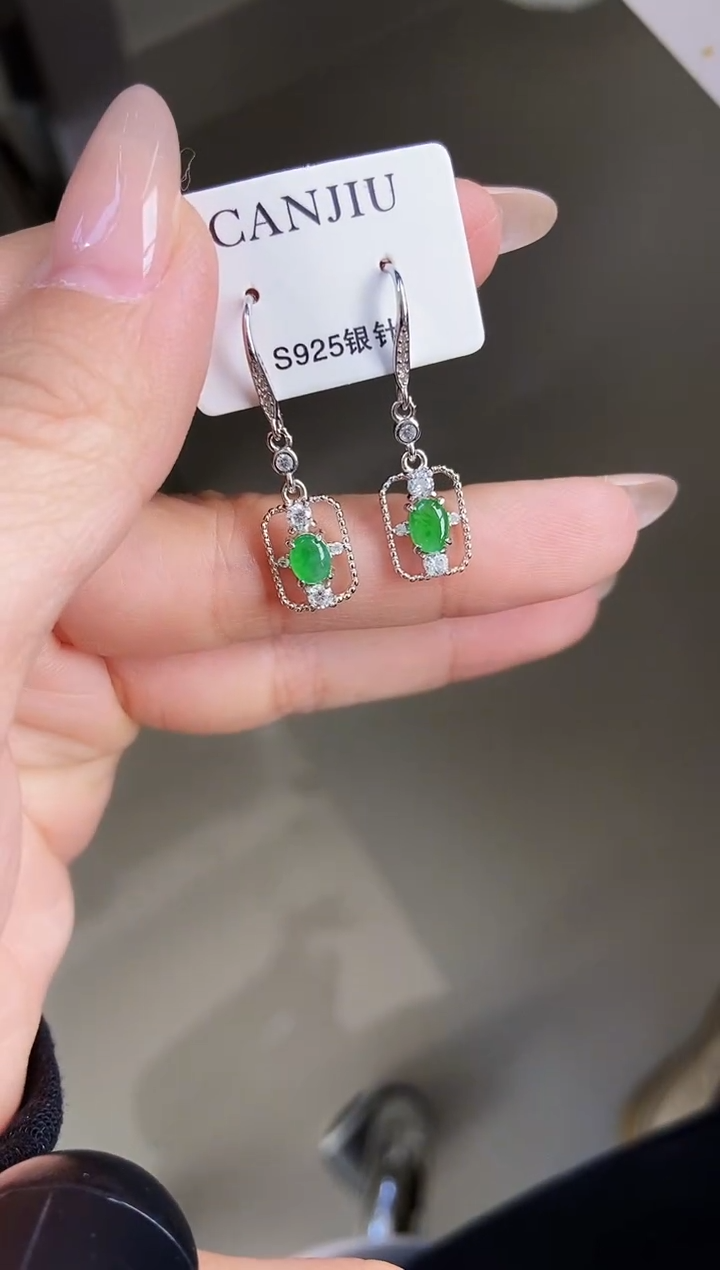 银S925镶嵌翡翠耳饰12