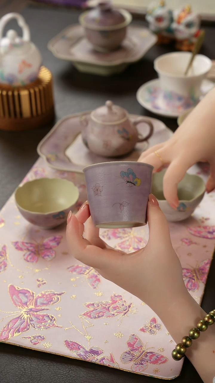 陶瓷茶具蝶舞幽岚小可乐杯