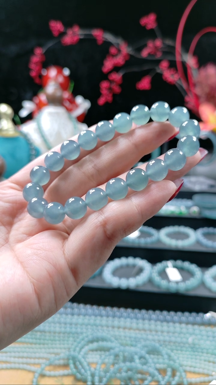 未镶嵌手串翡翠10mm冰种天空蓝手串