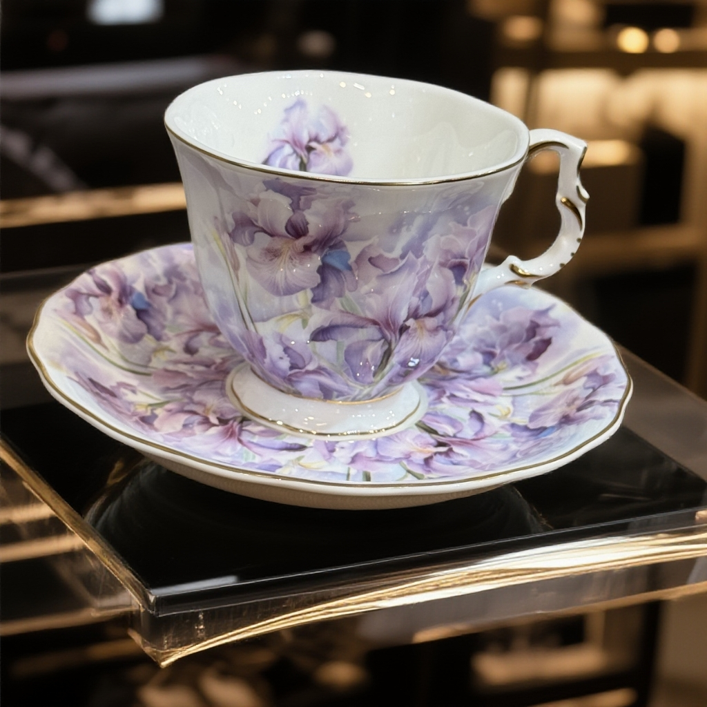 下午茶具彰显高级感（szw紫鸢尾）骨瓷咖啡杯碟欧式