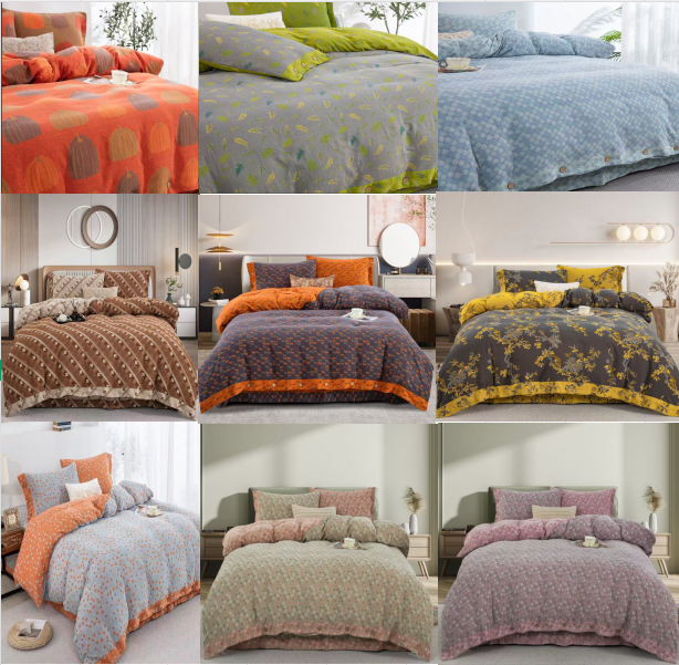 【四件套-汇总】A类全棉双层纱色织提花四件套纽扣款-亲肤舒适透气