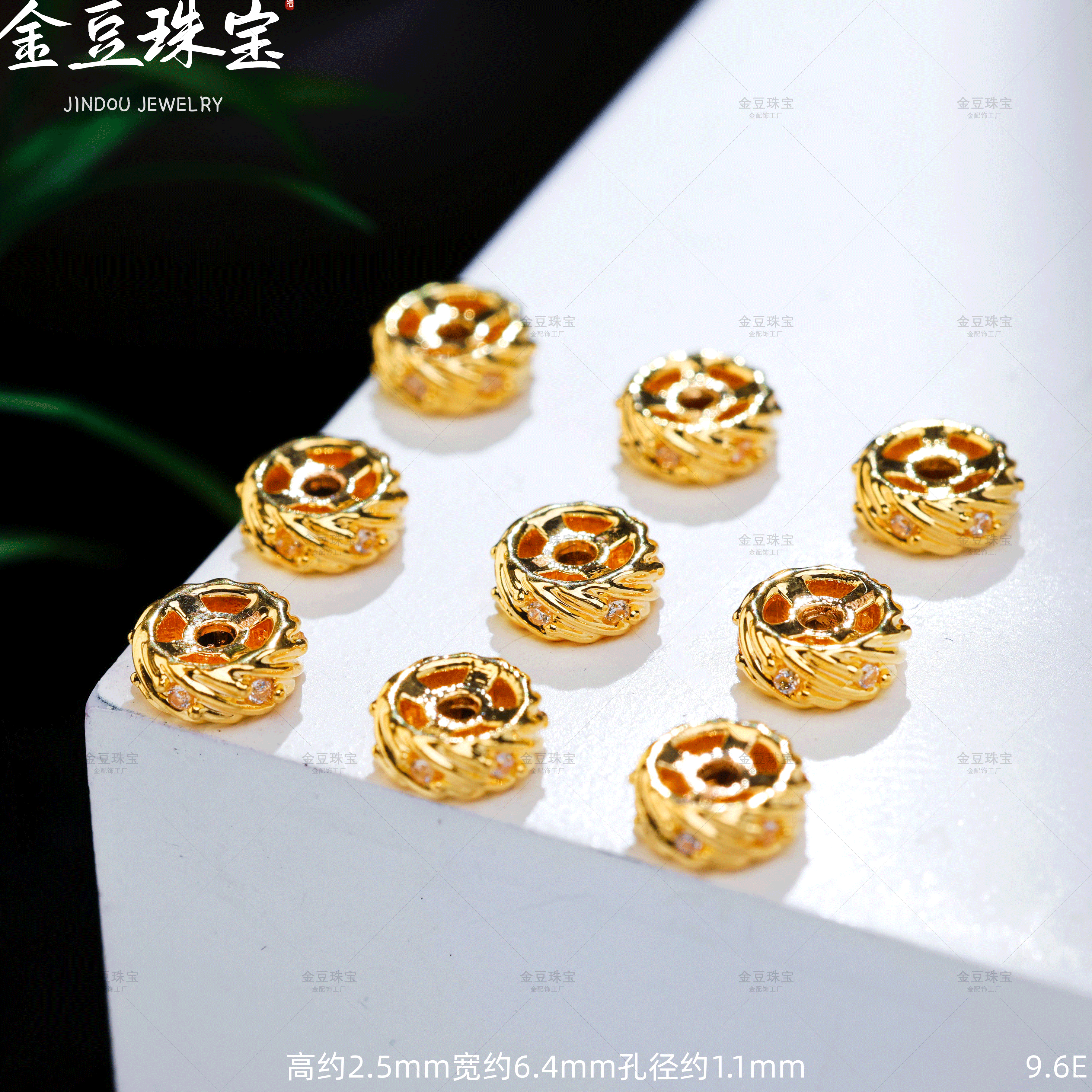 【金豆工厂】18K金6mm白色车轮隔片卡环爆闪拉丝隔片（厚5D金）E