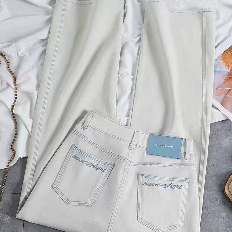 2025夏季新款高腰窄版阔腿裤直筒百搭显瘦休闲薄款牛仔裤