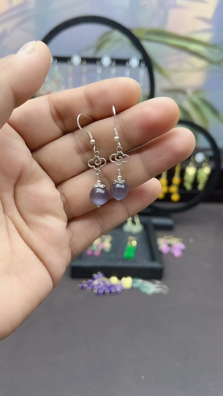 未镶嵌石英质玉（非洲翠）耳饰052