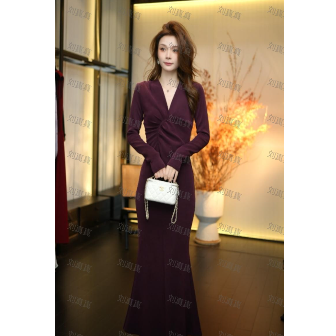 【刘真真万人迷紫】Z932 小野秋季新款轻奢时尚显瘦连衣裙QC禁机洗