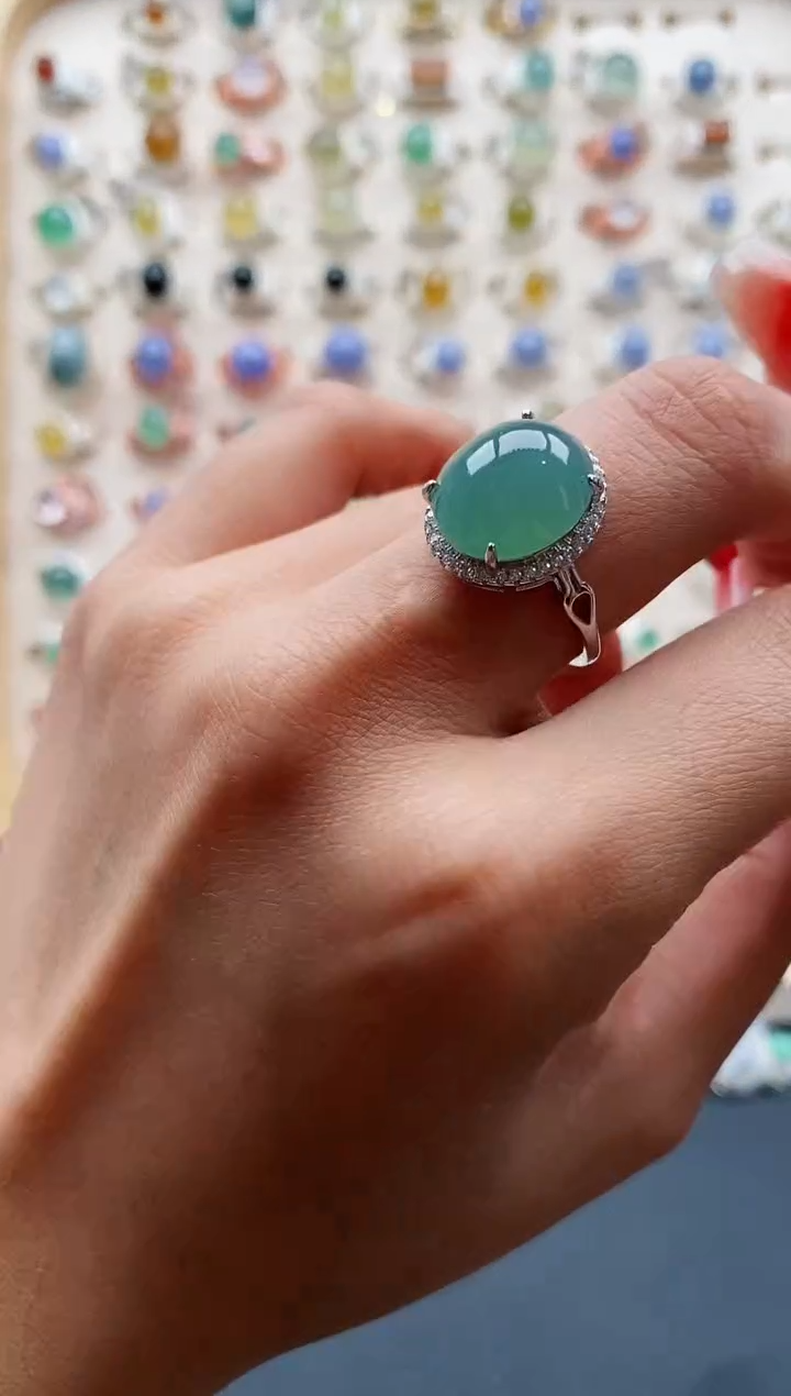 【闪购商品】翡翠戒指银S925镶嵌缅甸天然A货翡翠222 9+10