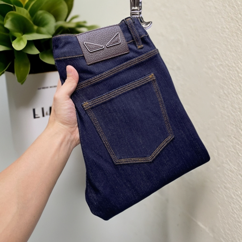 6536五袋款纯色原牛蓝色老钱风中腰直筒修身弹力牛仔裤秋冬长裤