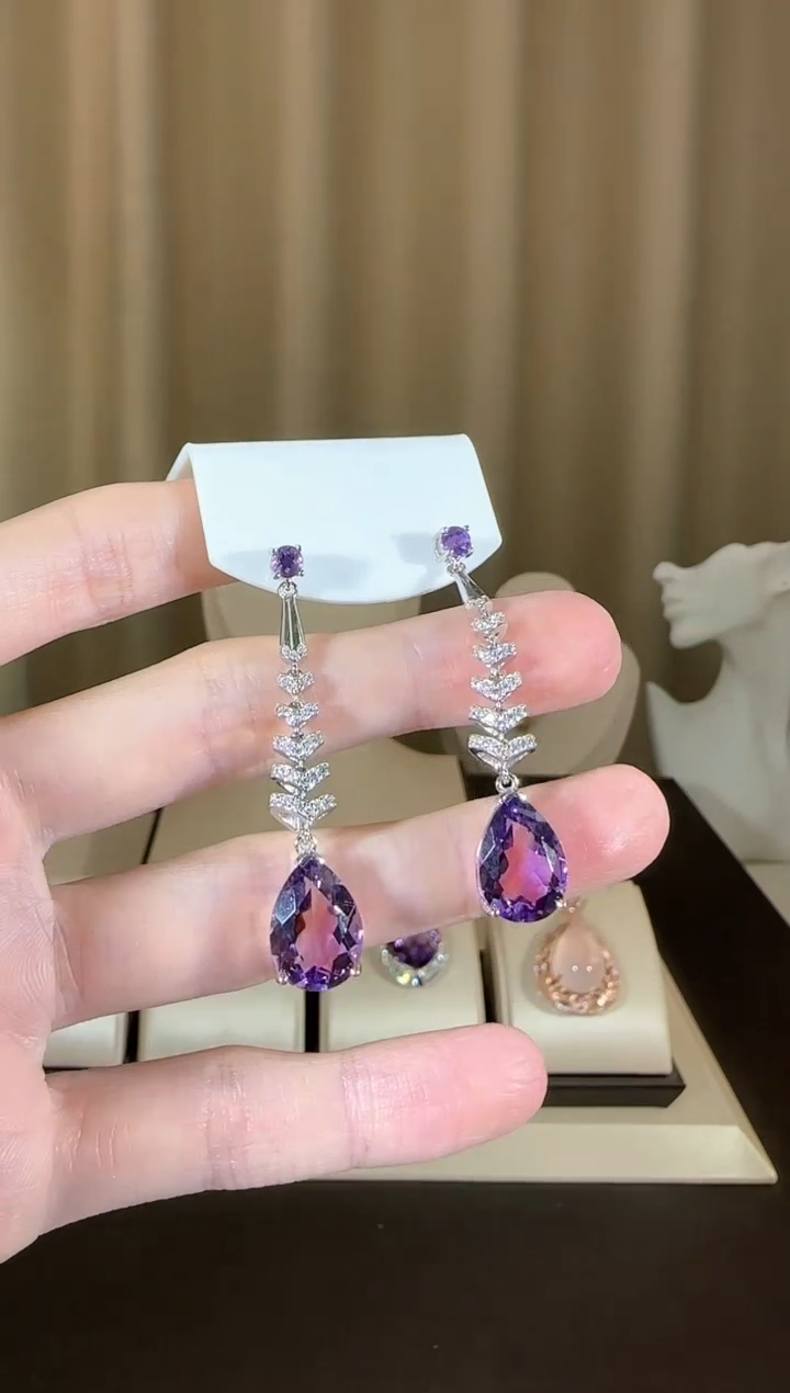 【闪购商品】紫晶耳饰银S925镶嵌10*15mm耳坠