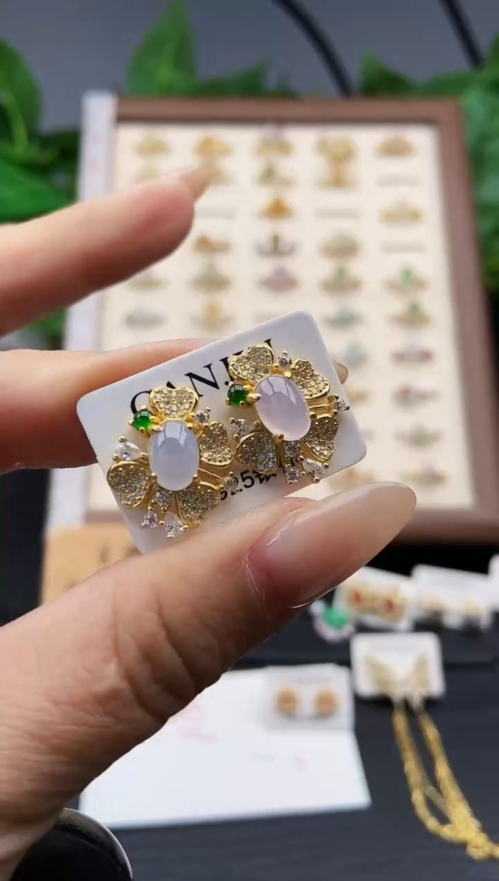 银S925镶嵌翡翠耳饰12