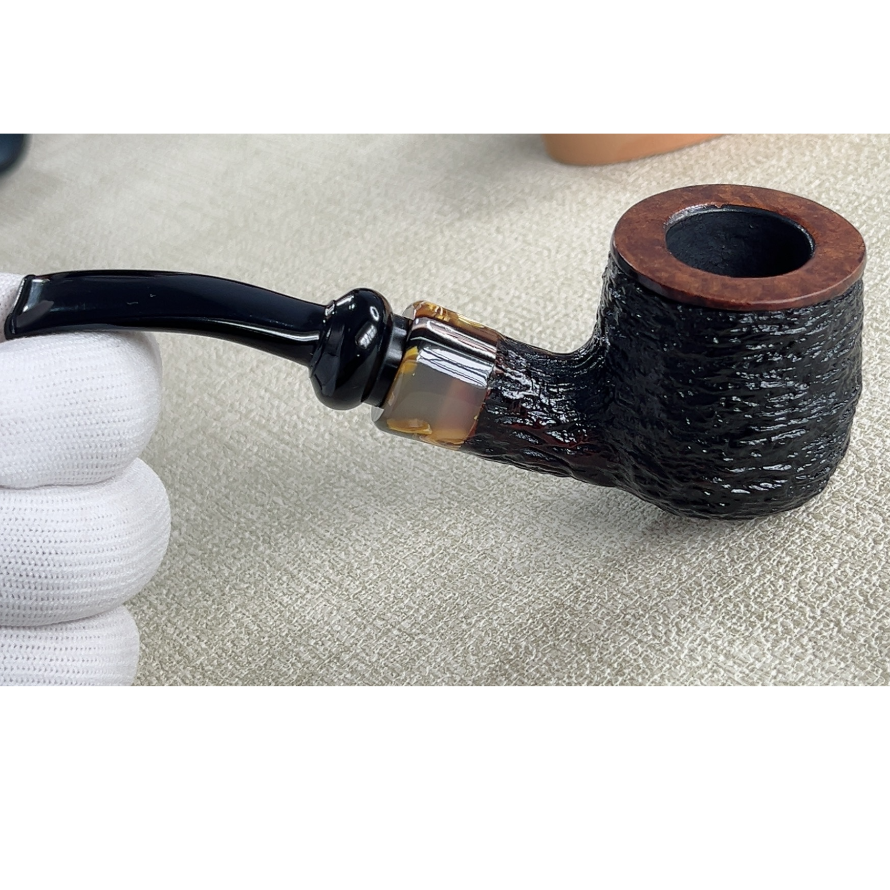 手工雕刻工艺石楠木弯式烟斗