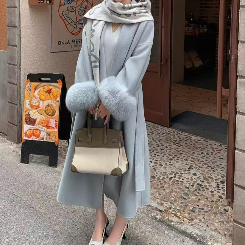 女生秋冬外套羊毛气质宽松中长大衣外套时尚网红慵懒百搭