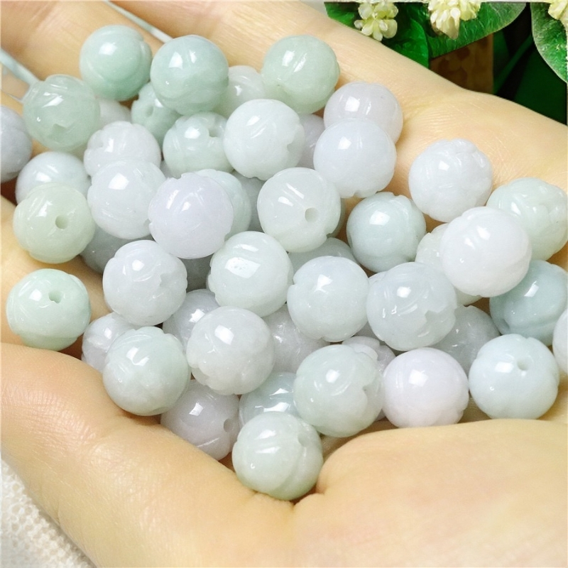 缅甸天然翡翠A货莲花珠圆珠散珠DIY文玩多宝配珠多样性发货1颗