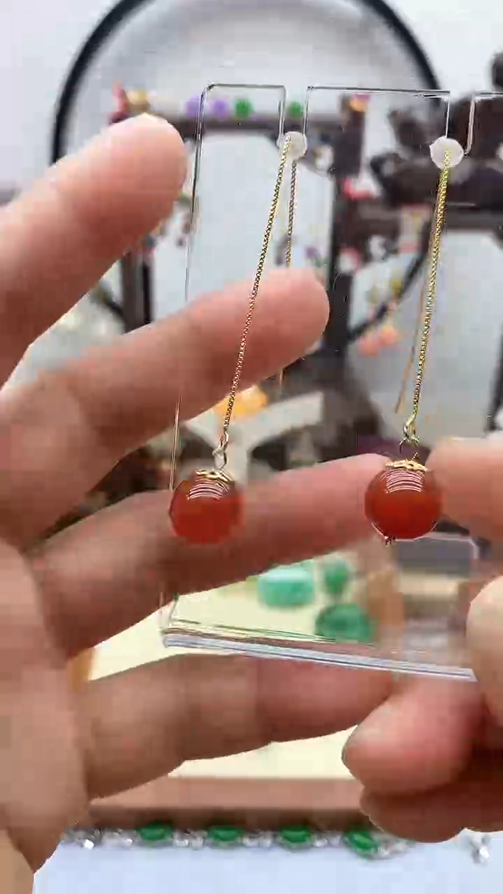 【闪购商品】玛瑙/玉髓耳饰银S925镀金镶嵌81